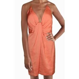 AIDAN MATTOX sz 2 XS orange coral textured cross back plunging dress NWT B23